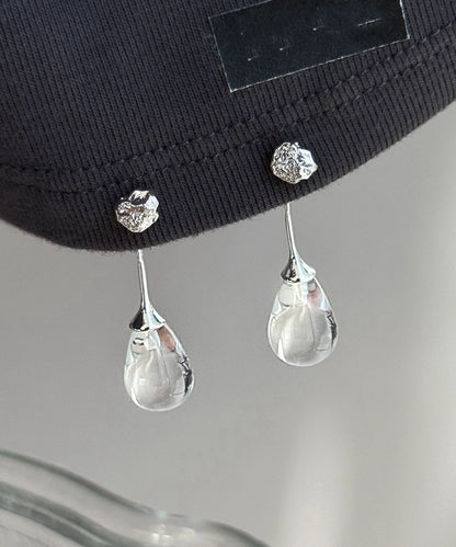Simple Transparent Color Sterling Silver Crystal Drop Earrings