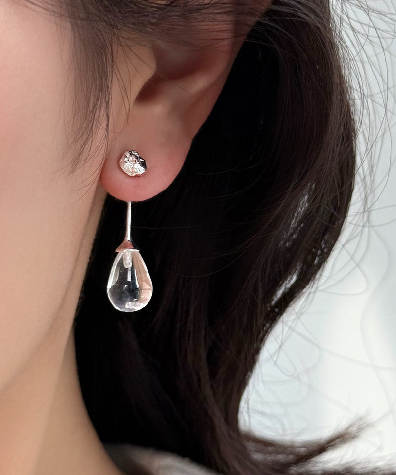 Simple Transparent Color Sterling Silver Crystal Drop Earrings