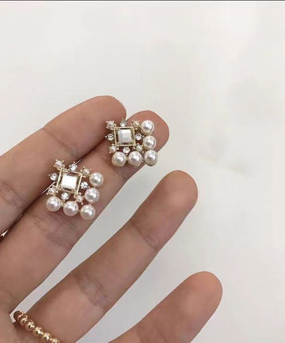 Simple White Pearl Zircon Stud Earrings Gh1002