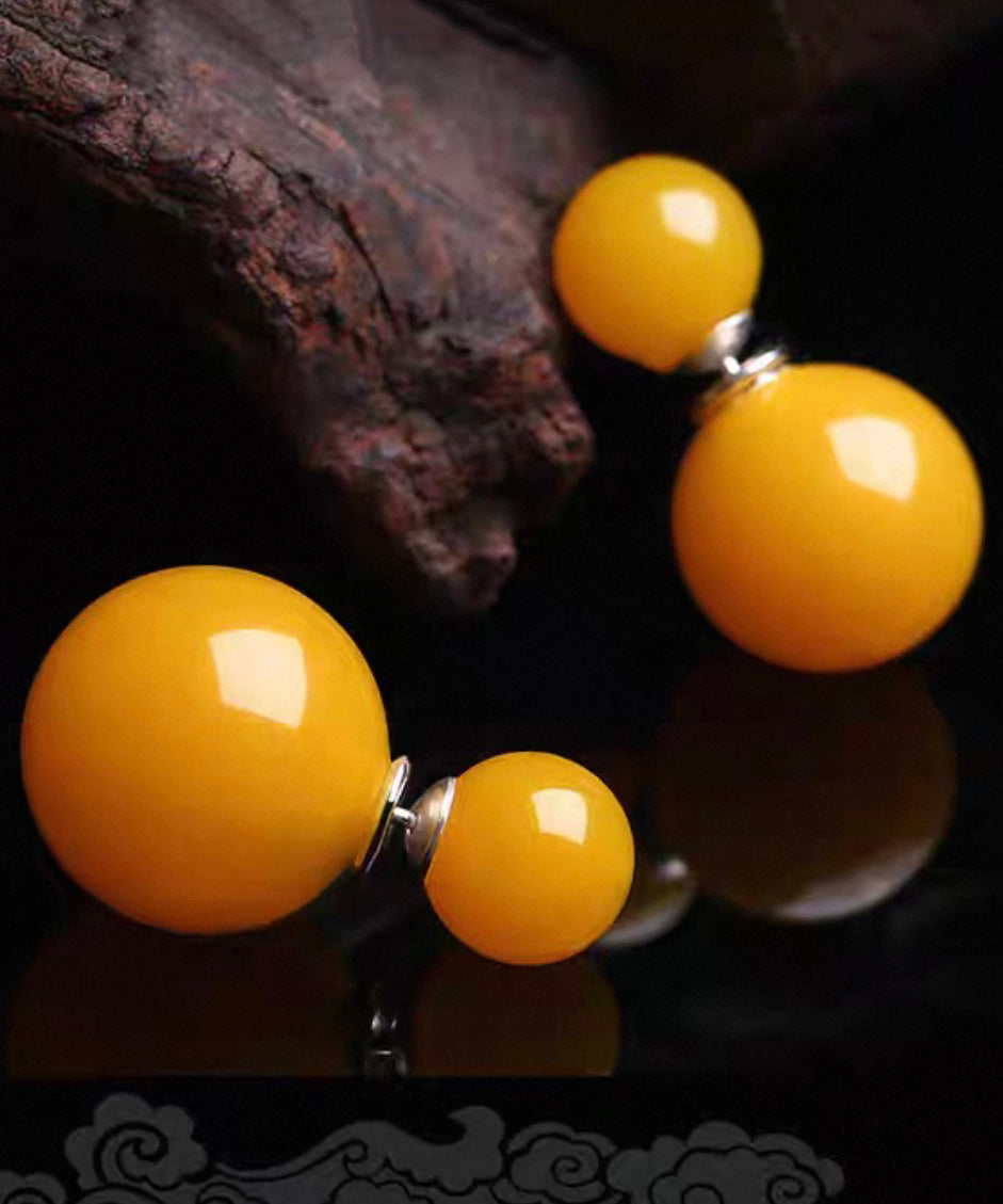 Simple Yellow Sterling Silver Beeswax Amber Stud Earrings