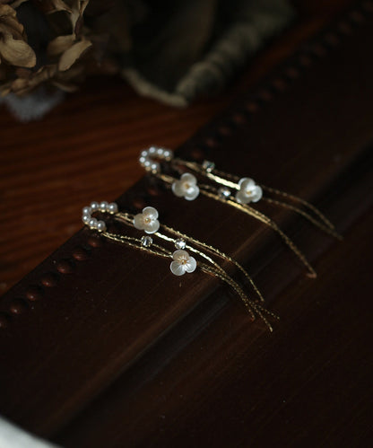 Skinny Gold Alloy Pearl Tassel Drop Earrings