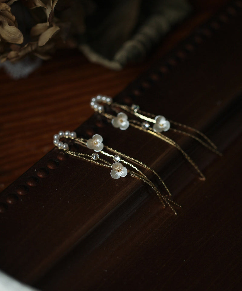 Skinny Gold Alloy Pearl Tassel Drop Earrings