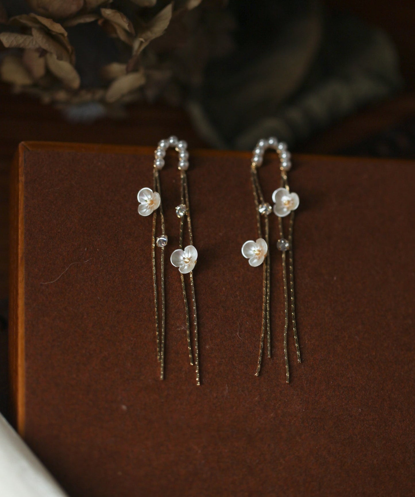 Skinny Gold Alloy Pearl Tassel Drop Earrings