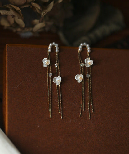 Skinny Gold Alloy Pearl Tassel Drop Earrings