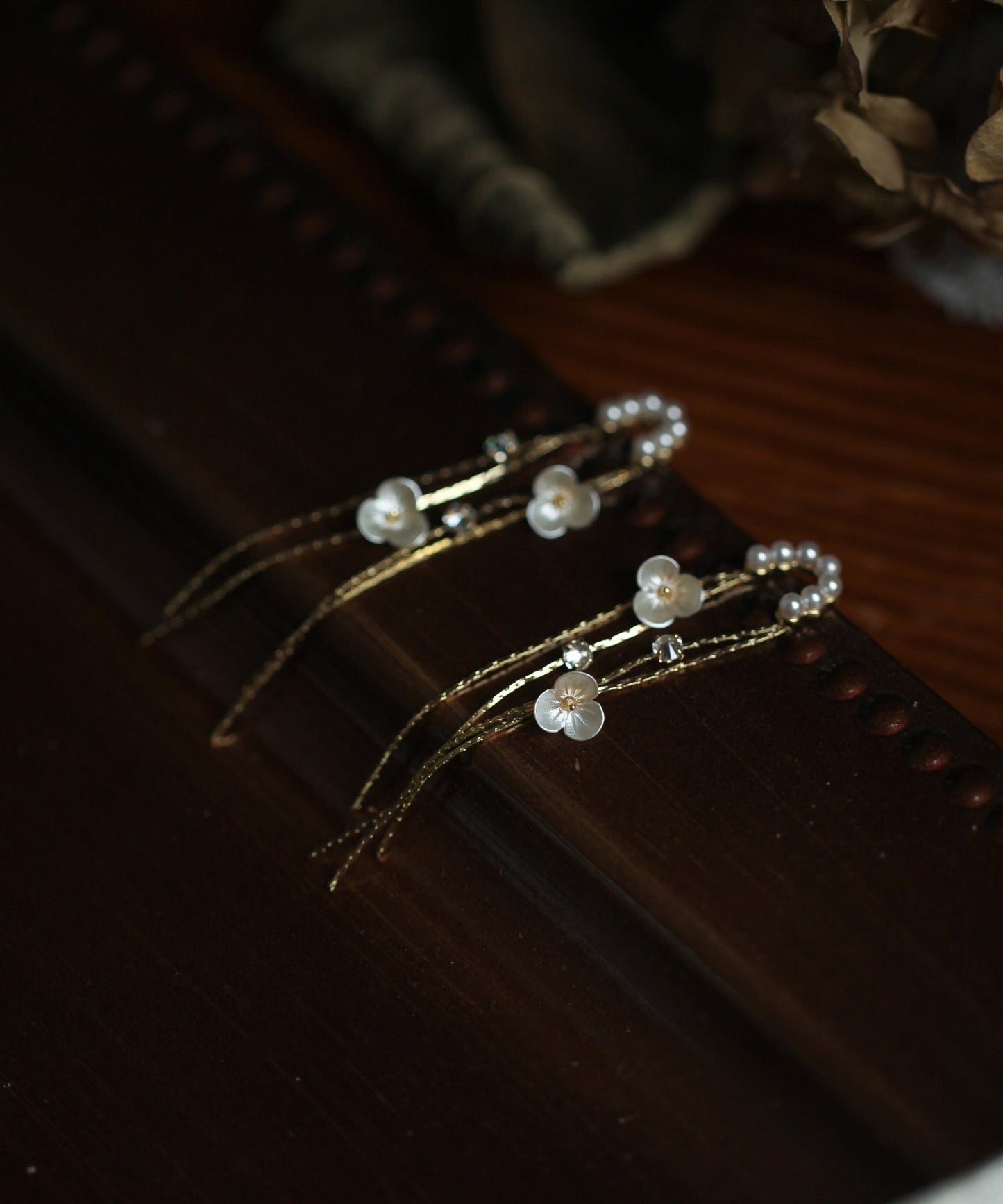 Skinny Gold Alloy Pearl Tassel Drop Earrings