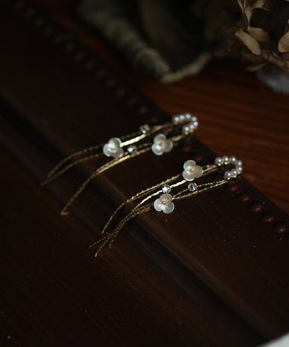 Skinny Gold Alloy Pearl Tassel Drop Earrings