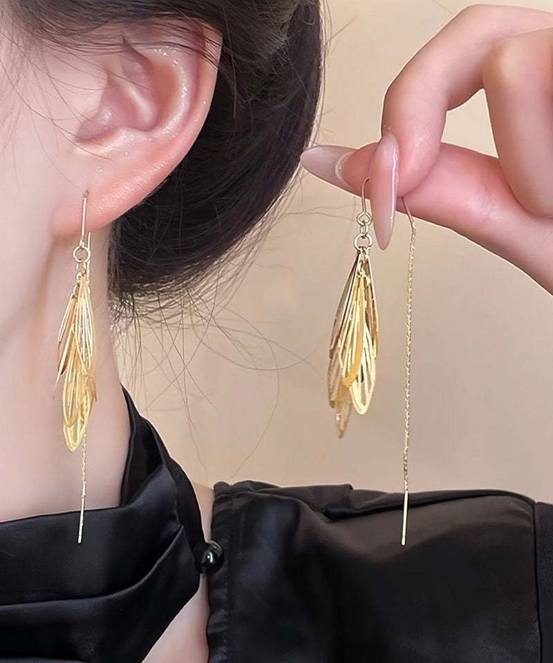 Skinny Gold Copper Alloy Hollow Out Tassel Drop Earrings