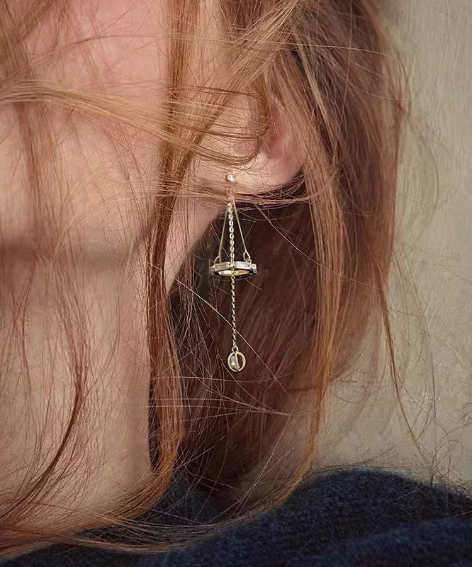 Skinny Gold Copper Overgild Hollow Out Wind Chime Tassel Drop Earrings