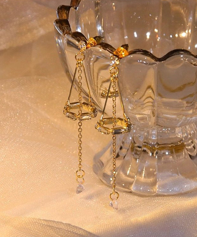 Skinny Gold Copper Overgild Hollow Out Wind Chime Tassel Drop Earrings