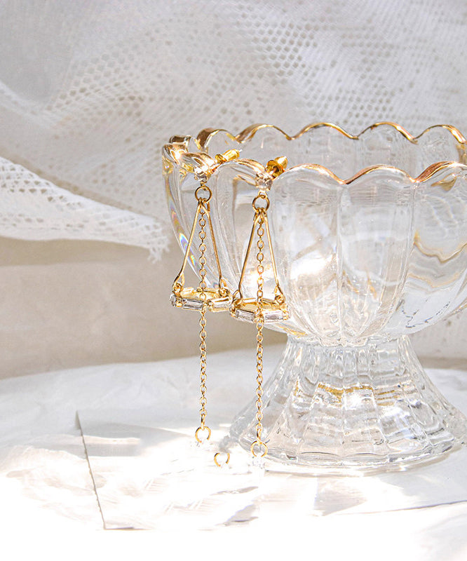 Skinny Gold Copper Overgild Hollow Out Wind Chime Tassel Drop Earrings