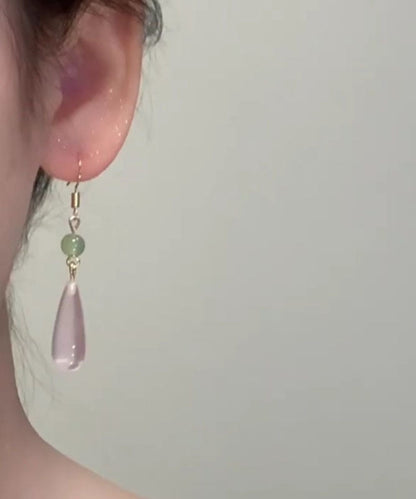Skinny Pink Sterling Silver Drip Chalcedony Jade Drop Earrings Tw1031