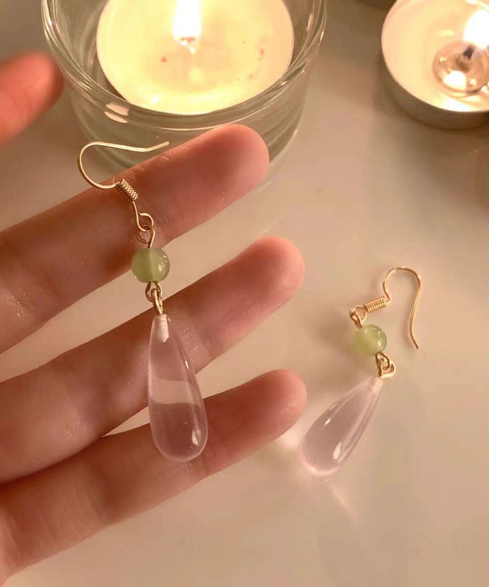 Skinny Pink Sterling Silver Drip Chalcedony Jade Drop Earrings Tw1031