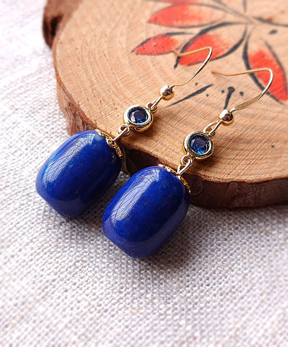 Skinny Royal Blue 14k Gold Gem Stone Drop Earrings