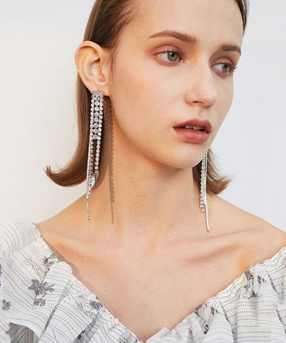 Sparkling Rhinestone Long Tassel Drop Earrings