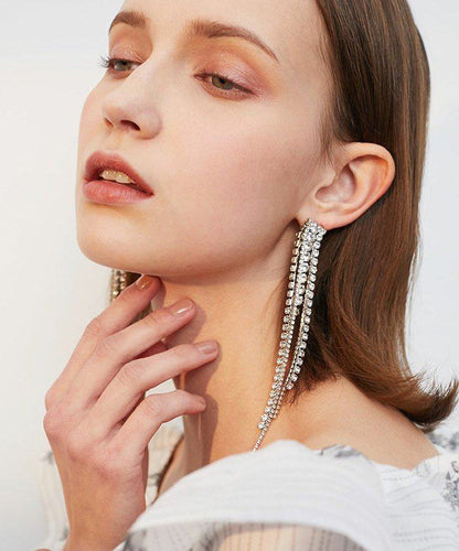 Sparkling Rhinestone Long Tassel Drop Earrings