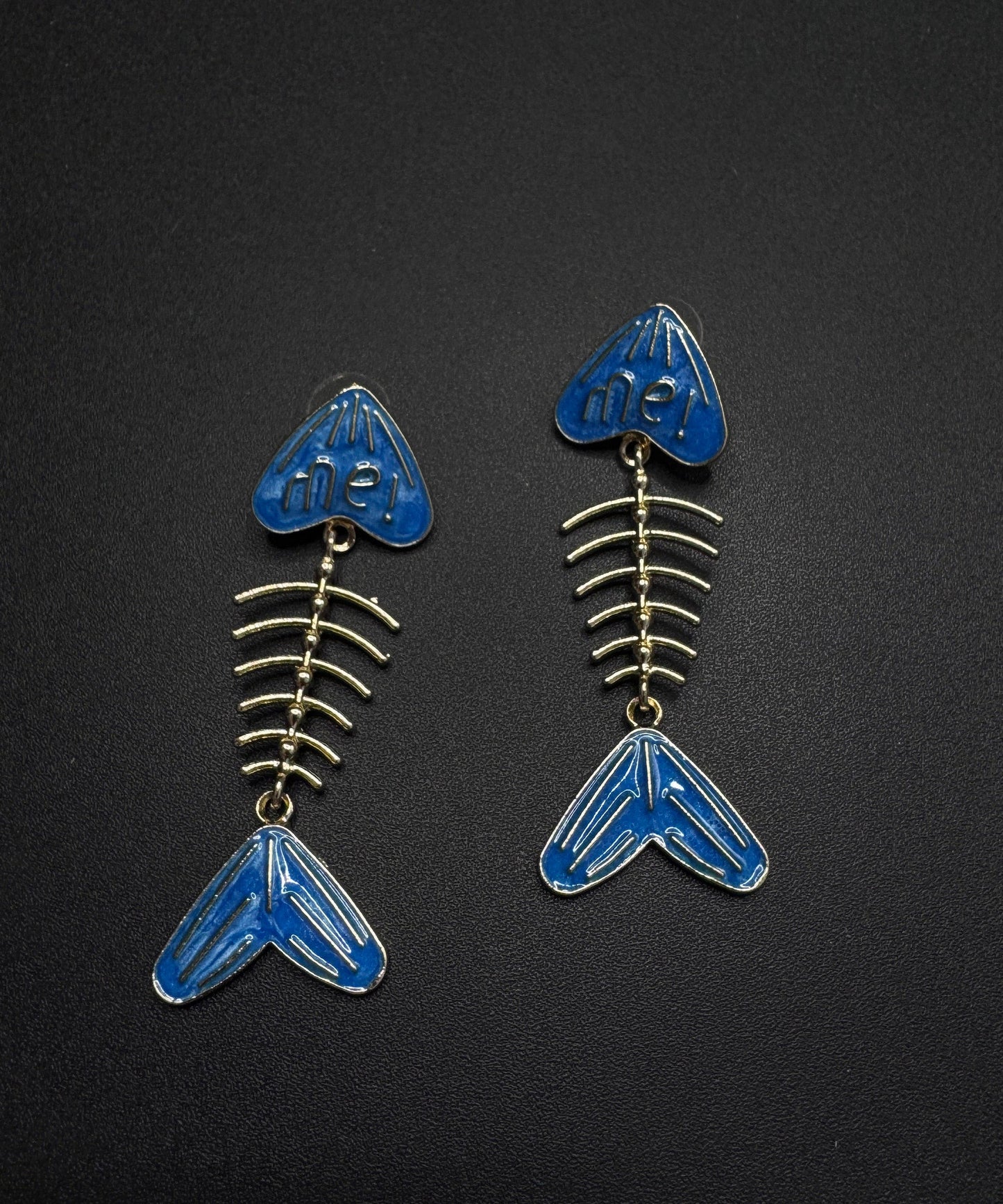 Style Blue Alloy Drip Glaze Fish Bone Stud Earrings