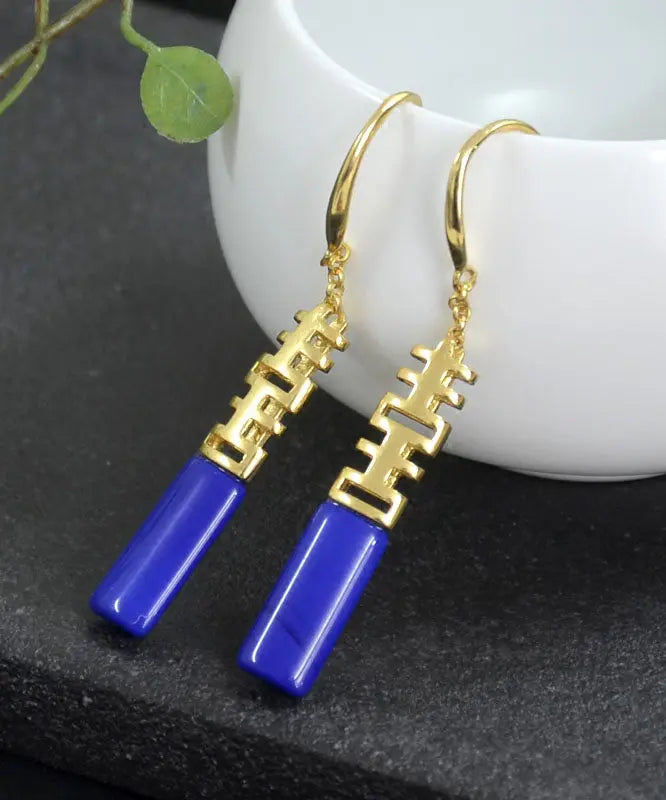 Sterling Silver Inlaid Cuboid Drop Earrings