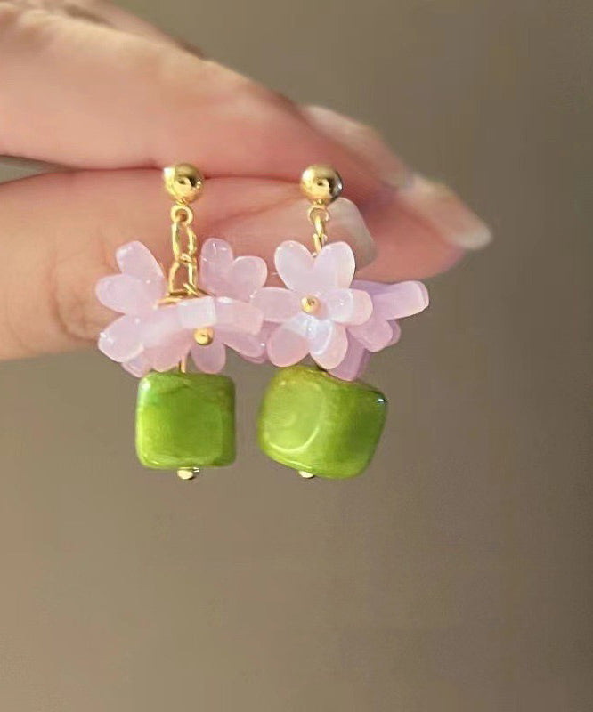 Style Colorblock Sterling Silver Resin Stud Earrings