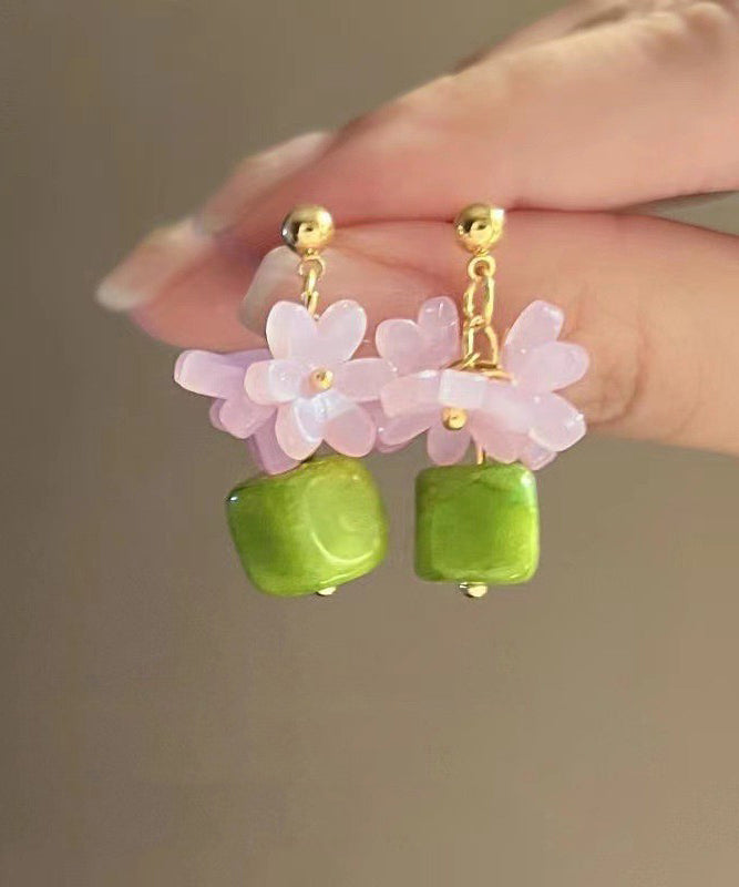 Style Colorblock Sterling Silver Resin Stud Earrings