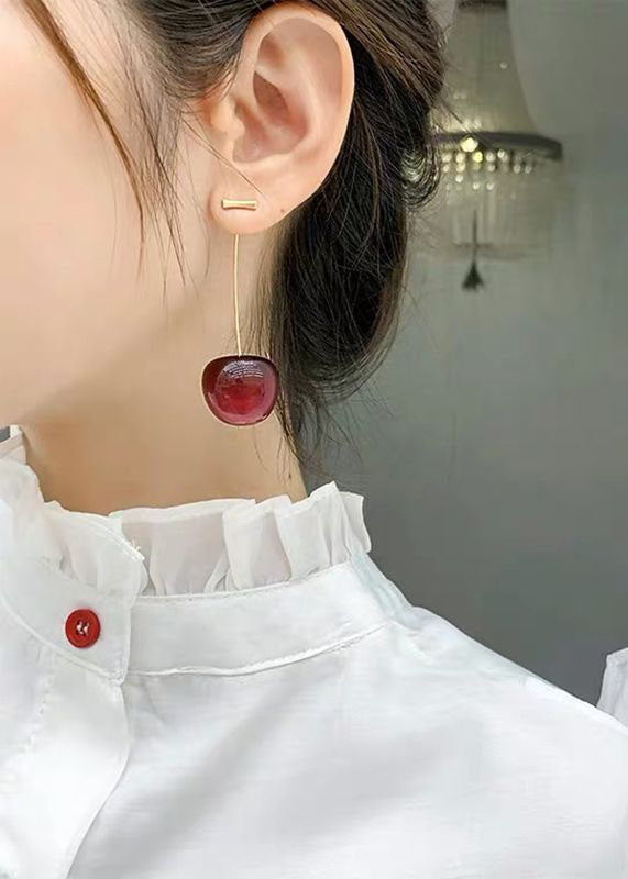 Style Red Cherry Made of Acrylic Silver Drop Earrings
