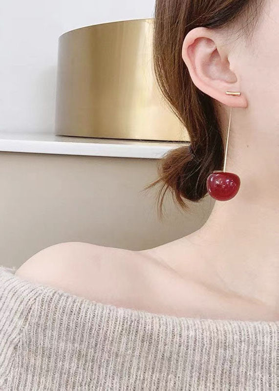 Style Red Cherry Made of Acrylic Silver Drop Earrings