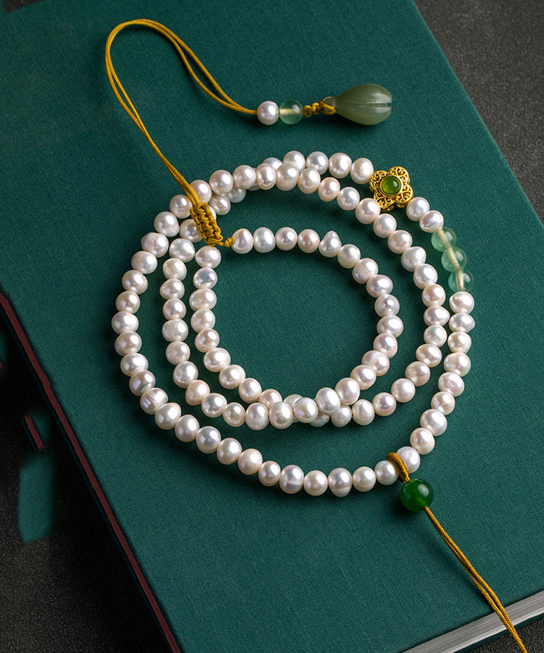 Style White Jade Pearl Grape Stone Orchid Pendant Necklace Gh1053