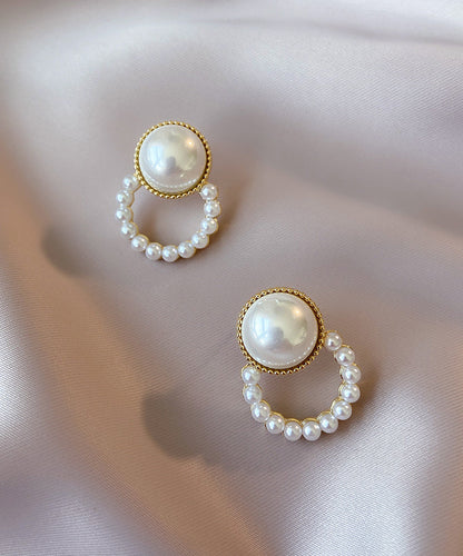 Style White Sterling Silver Pearl Stud Earrings