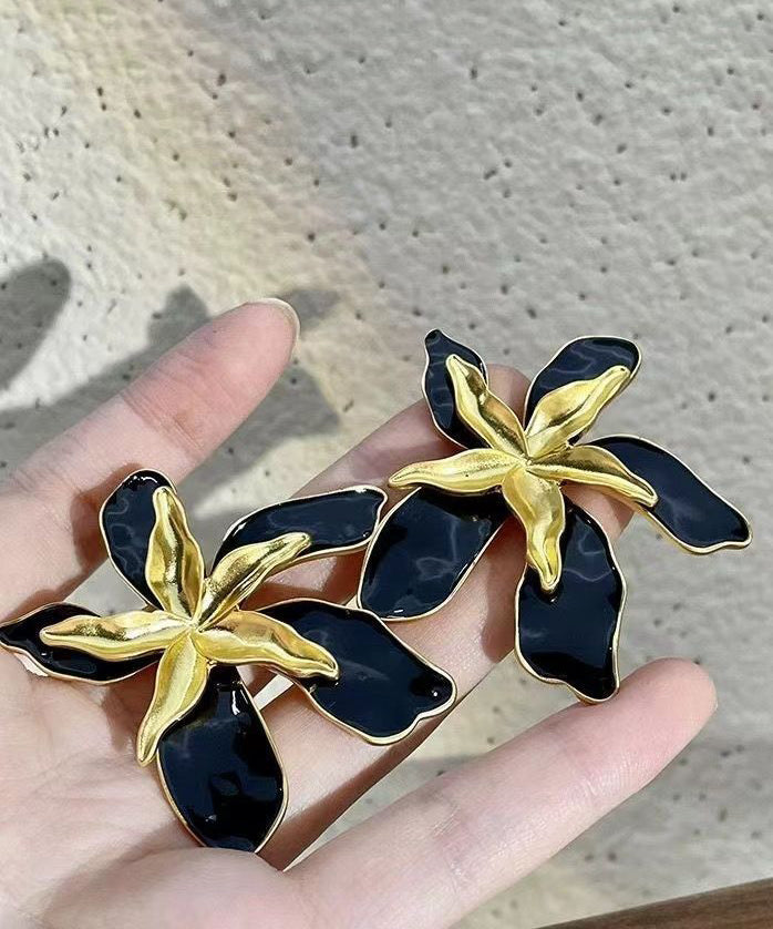 Stylish Colorblock Copper Overgild Enamel Stud Earrings