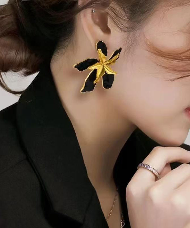 Stylish Colorblock Copper Overgild Enamel Stud Earrings
