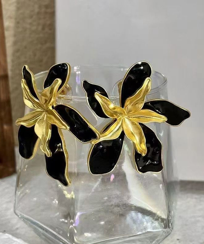 Stylish Colorblock Copper Overgild Enamel Stud Earrings