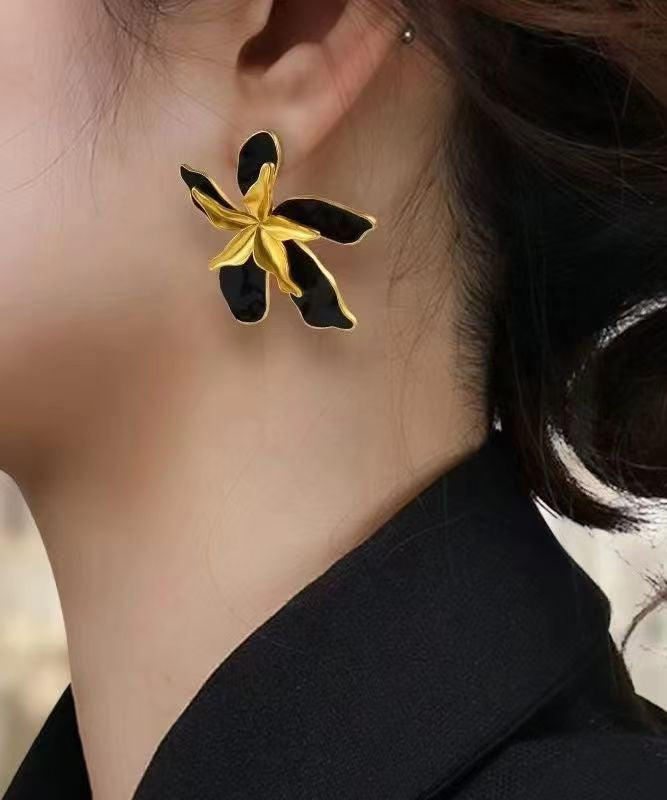 Stylish Colorblock Copper Overgild Enamel Stud Earrings