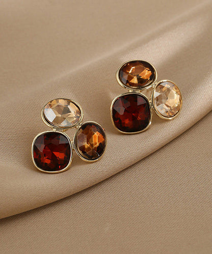 Stylish Colorblock Gem Stone Copper Stud Earrings