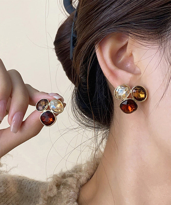 Stylish Colorblock Gem Stone Copper Stud Earrings