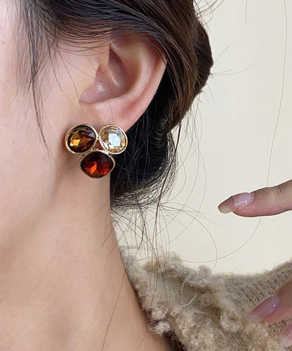 Stylish Colorblock Gem Stone Copper Stud Earrings