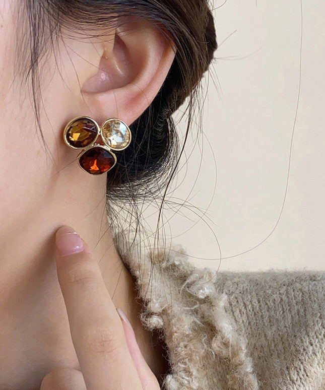 Stylish Colorblock Gem Stone Copper Stud Earrings