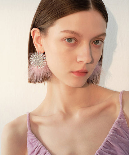 Stylish Feather Fine Zircon Stud Earrings