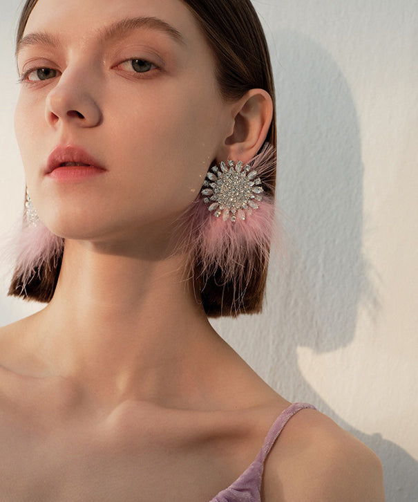 Stylish Feather Fine Zircon Stud Earrings
