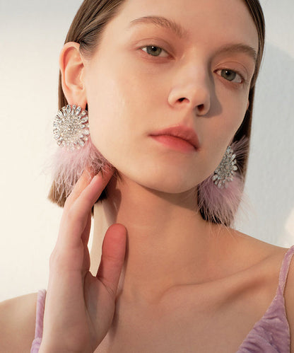Stylish Feather Fine Zircon Stud Earrings