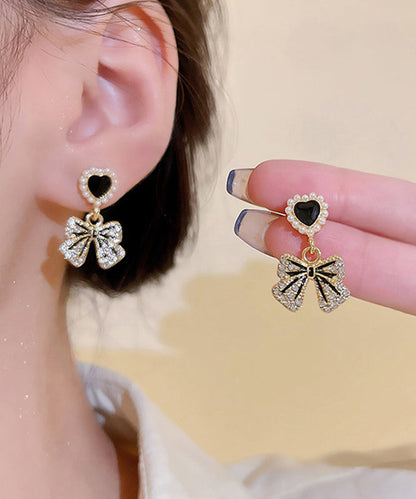 Stylish Gold Alloy Zircon Pearl Drop Glaze Love Butterfly Drop Earrings