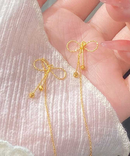 Stylish Gold Sterling Silver Overgild Bow Drop Earrings