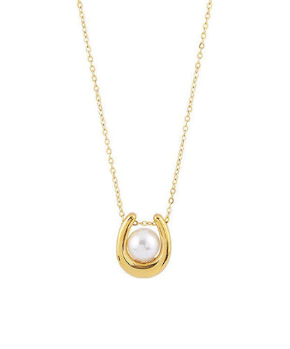 Stylish Gold Sterling Silver Overgild U-shape Pearl Lariat Necklace Wo010