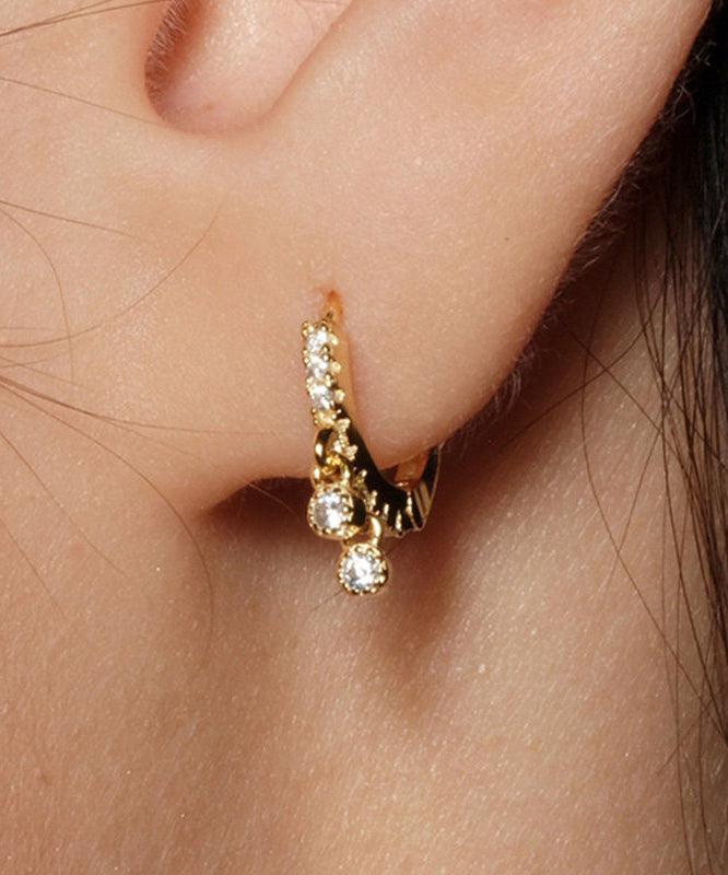 Stylish Golden Zircon Sparkling Metal Hoop Earrings