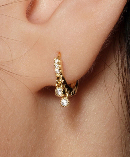 Stylish Golden Zircon Sparkling Metal Hoop Earrings