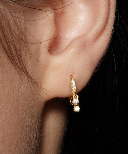 Stylish Golden Zircon Sparkling Metal Hoop Earrings