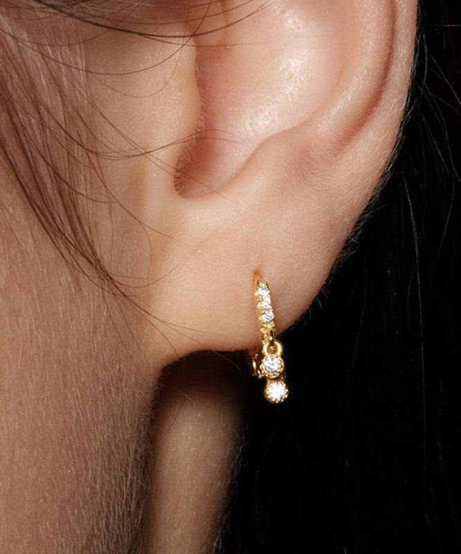 Stylish Golden Zircon Sparkling Metal Hoop Earrings