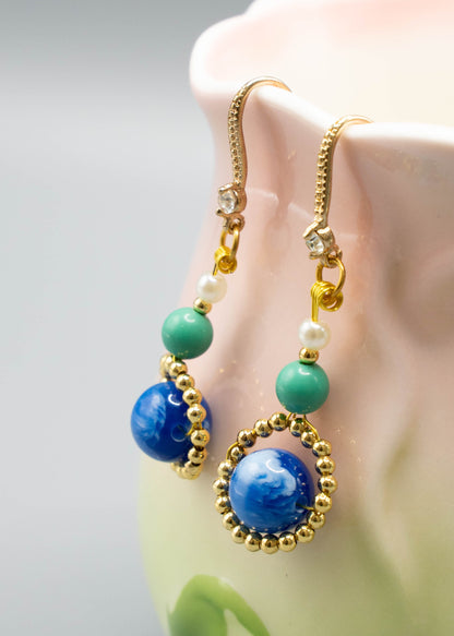 Stylish Peacock Blue Gem Stone Style Drop Earrings