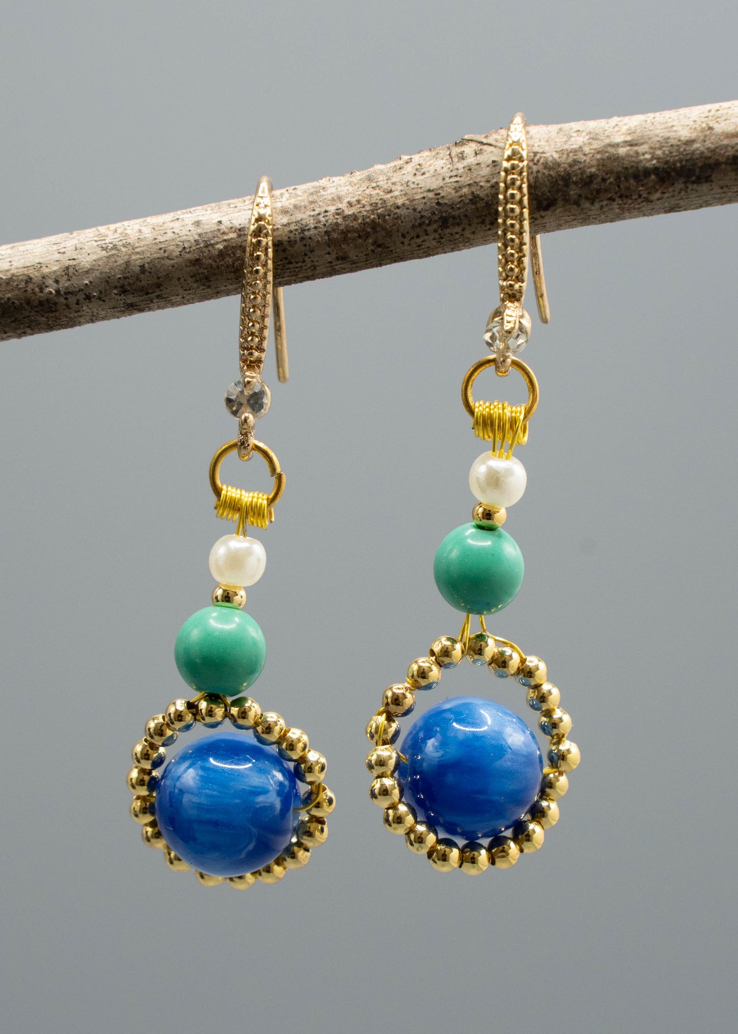 Stylish Peacock Blue Gem Stone Style Drop Earrings