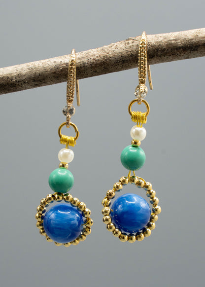 Stylish Peacock Blue Gem Stone Style Drop Earrings