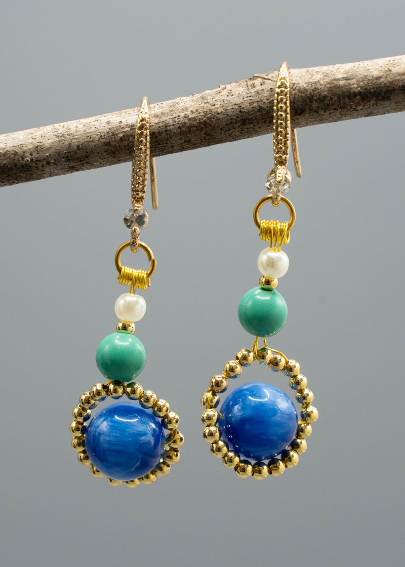 Stylish Peacock Blue Gem Stone Style Drop Earrings