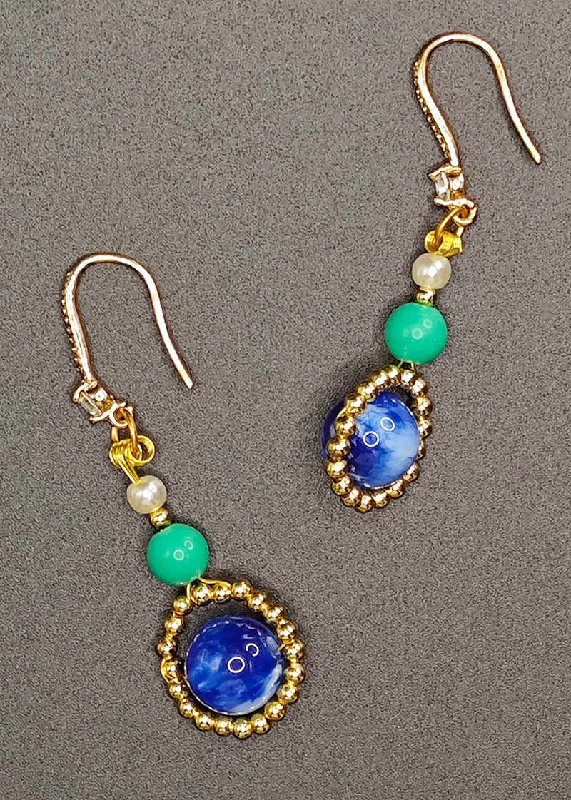 Stylish Peacock Blue Gem Stone Style Drop Earrings